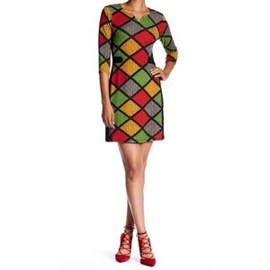 Papillon Vancouver Dress Women Small Multicolored Sheath Diamond Career Business
